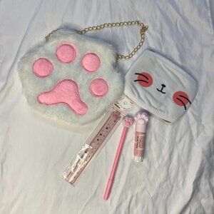 Kitty cat stationery, bag, and face mask bundle